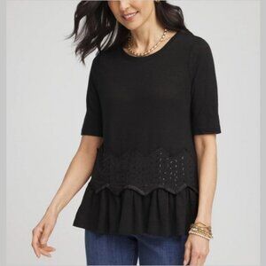Chico's Linen Chevron Sequin Peplum Tee XL